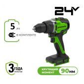 Дрель-шуруповерт аккумуляторная Greenworks GD24DD90 (1АКБ 5.0Ач +ЗУ) 3707507OUG