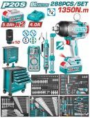 Гайковерт аккумуляторный с набором инструмента, аксессуаров и инструментальной тележкой TOTAL THPTCS82882 (288 предметов)