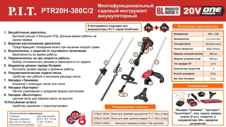 Аккумуляторный садовый инструмент P.I.T. PTR20H-380C/2