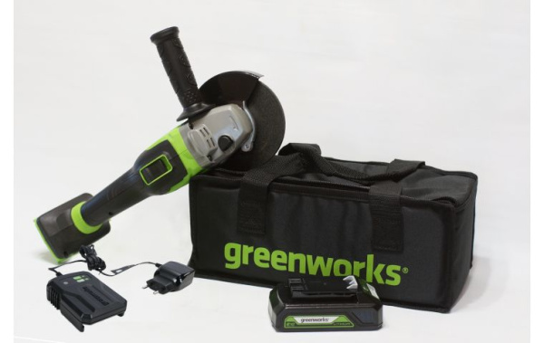 Угловая шлифовальная машина аккумуляторная GreenWorks GD24AGK2 (1АКБ 2,0А/ч + ЗУ) 3200207UA